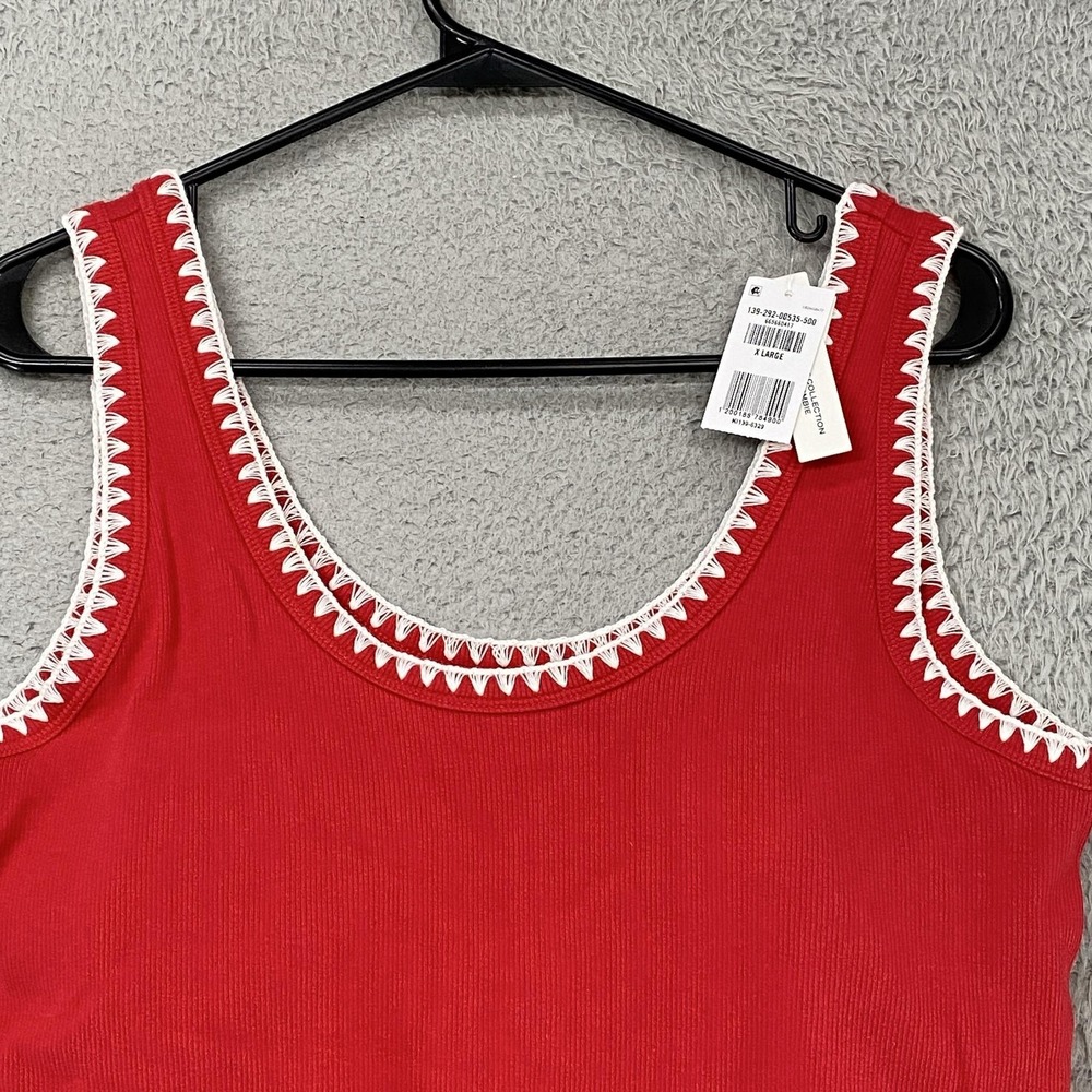 Abercrombie & Fitch Tank Top Womens XL Red Bra-Free Collection Crochet Trim - Picture 2 of 14